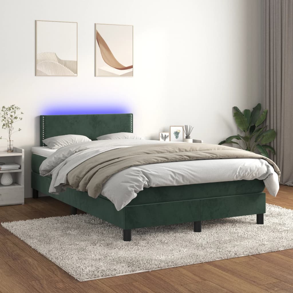 Boxspringbett Mit Matratze & Led Samt Dunkelgrün