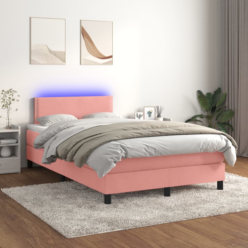 Boxspringbett Mit Matratze & Led Samt Rosa