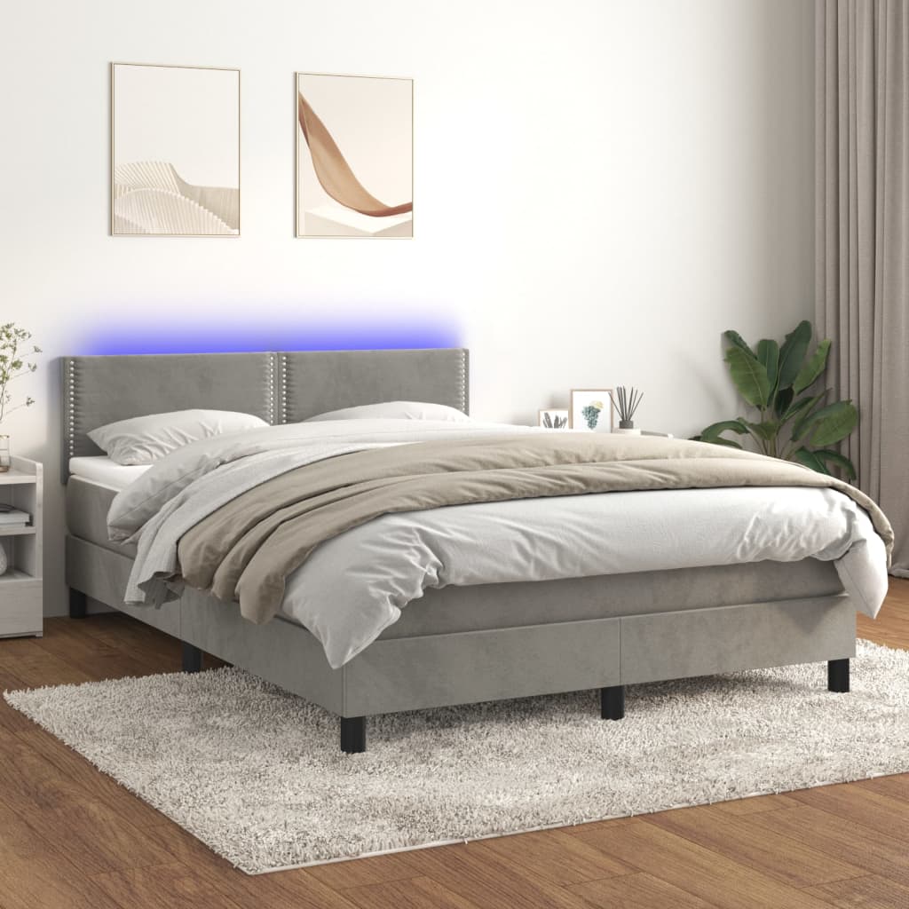 Boxspringbett Mit Matratze & Led Samt Hellgrau