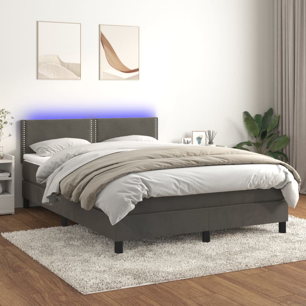 Boxspringbett Mit Matratze & Led Samt Dunkelgrau
