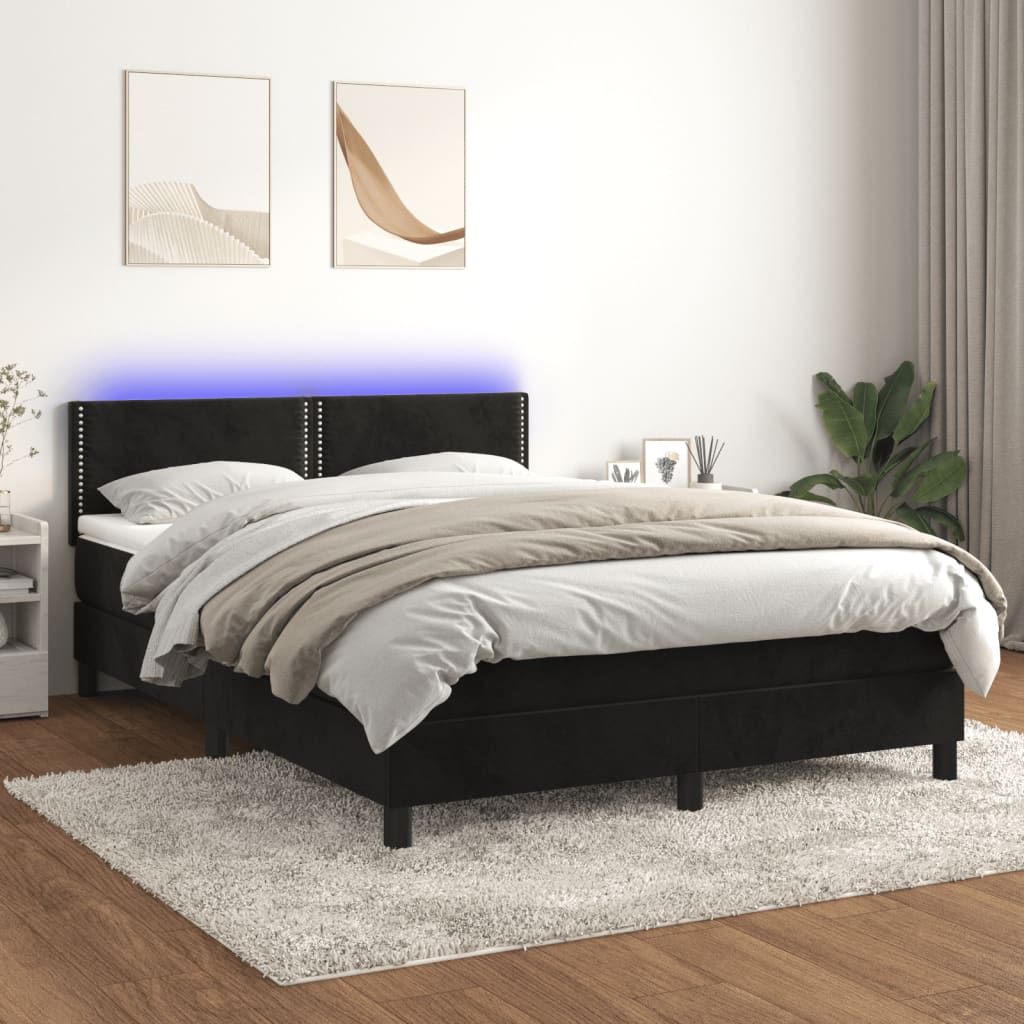 Boxspringbett Mit Matratze & Led Samt Schwarz