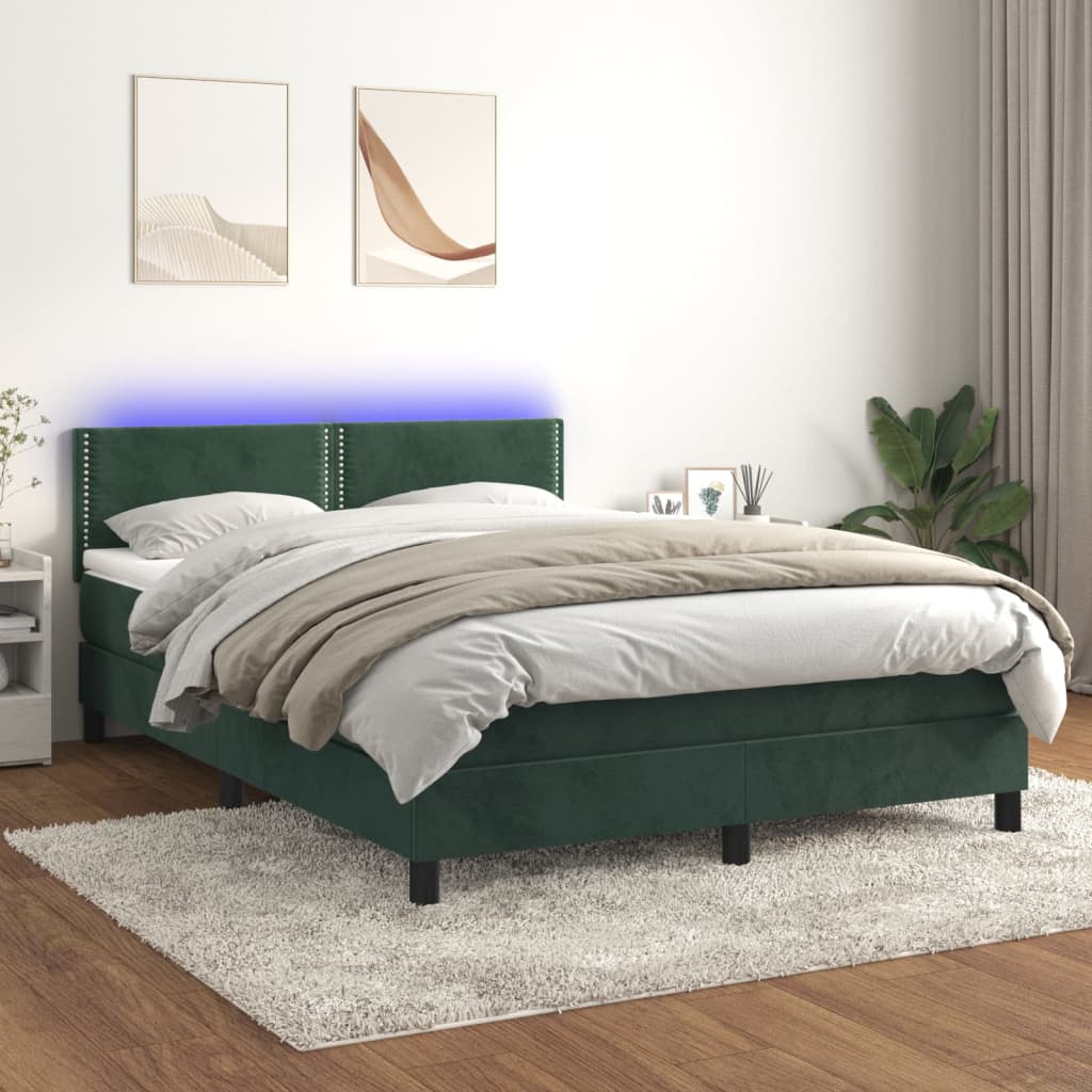 Boxspringbett Mit Matratze & Led Samt Dunkelgrün