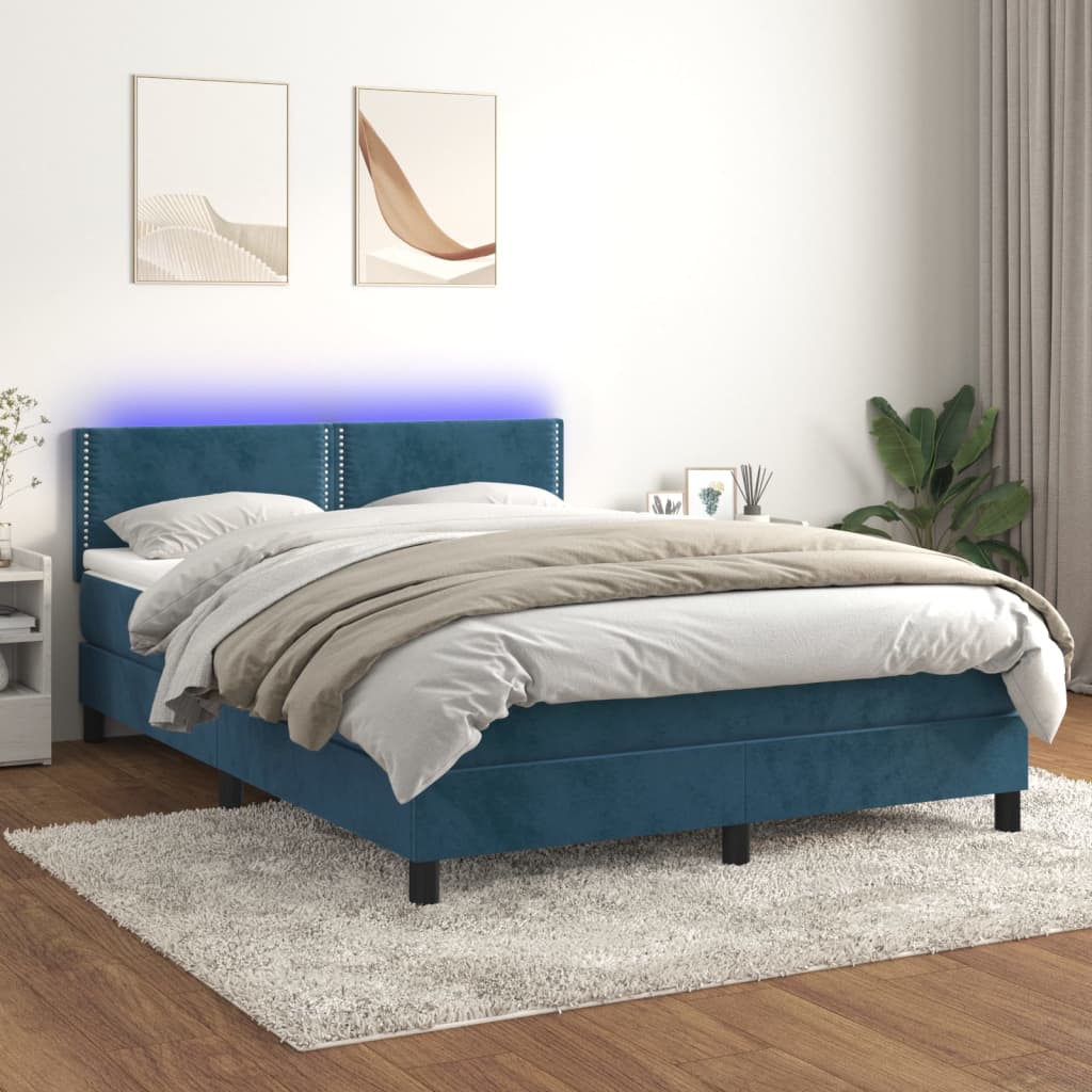 Boxspringbett Mit Matratze & Led Samt Dunkelblau