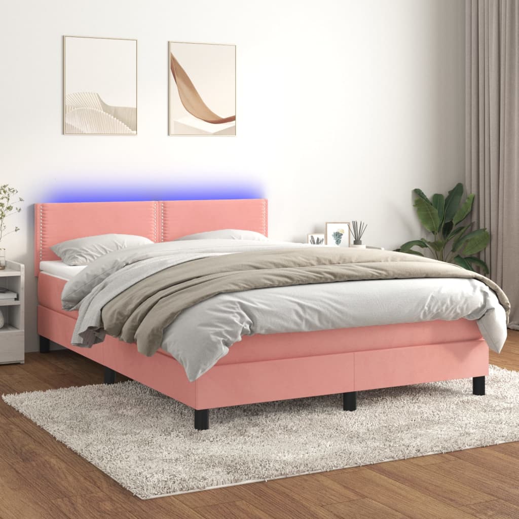 Boxspringbett Mit Matratze & Led Samt Rosa
