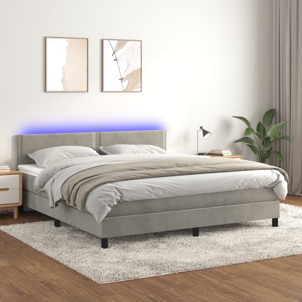 Boxspringbett Mit Matratze & Led Samt Hellgrau