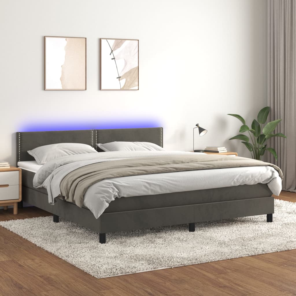Boxspringbett Mit Matratze & Led Samt Dunkelgrau