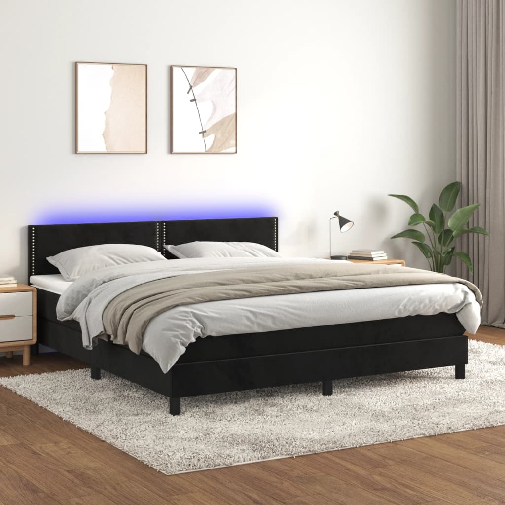 Boxspringbett Mit Matratze & Led Samt Schwarz