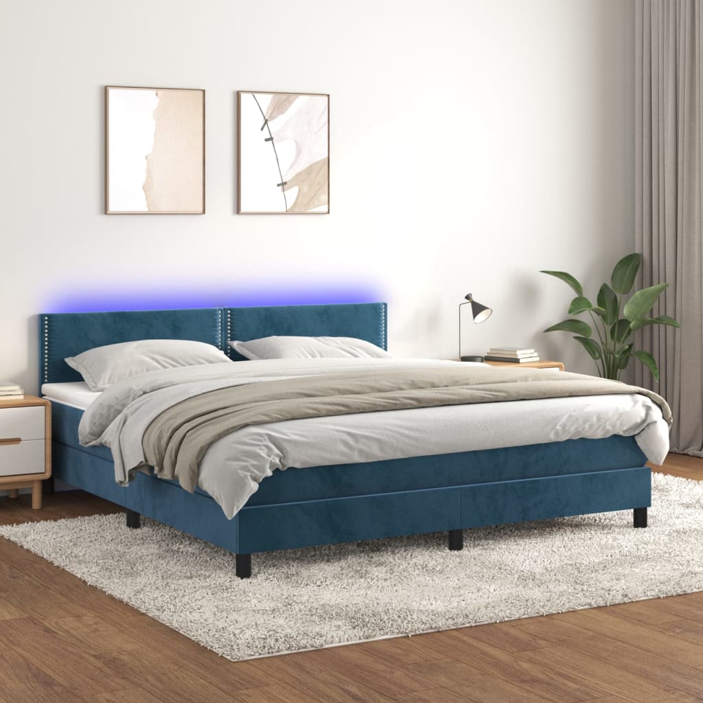 Boxspringbett Mit Matratze & Led Samt Dunkelblau