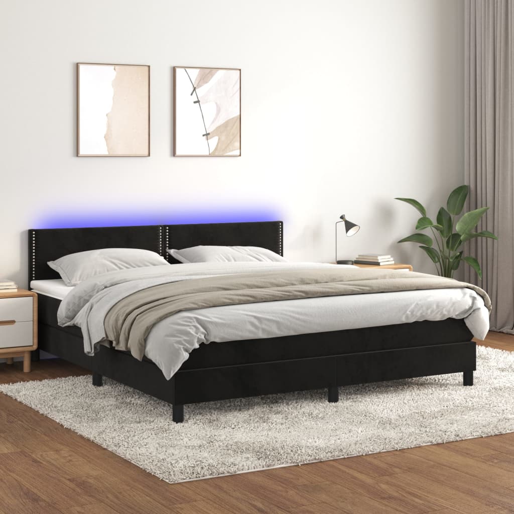 Boxspringbett Mit Matratze & Led Samt Schwarz