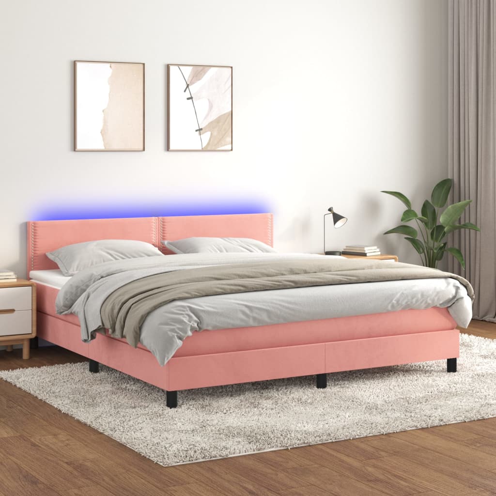 Boxspringbett Mit Matratze & Led Samt Rosa