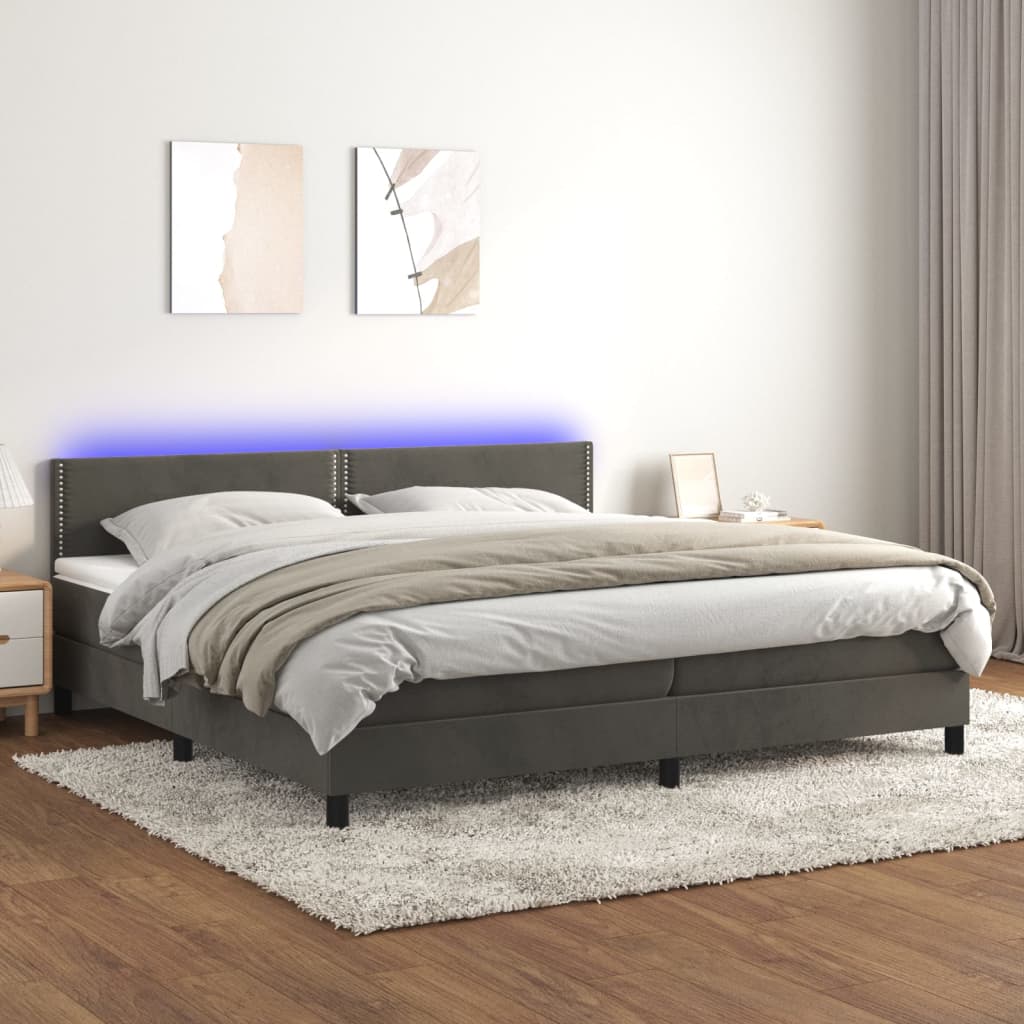 Boxspringbett Mit Matratze & Led Samt Dunkelgrau