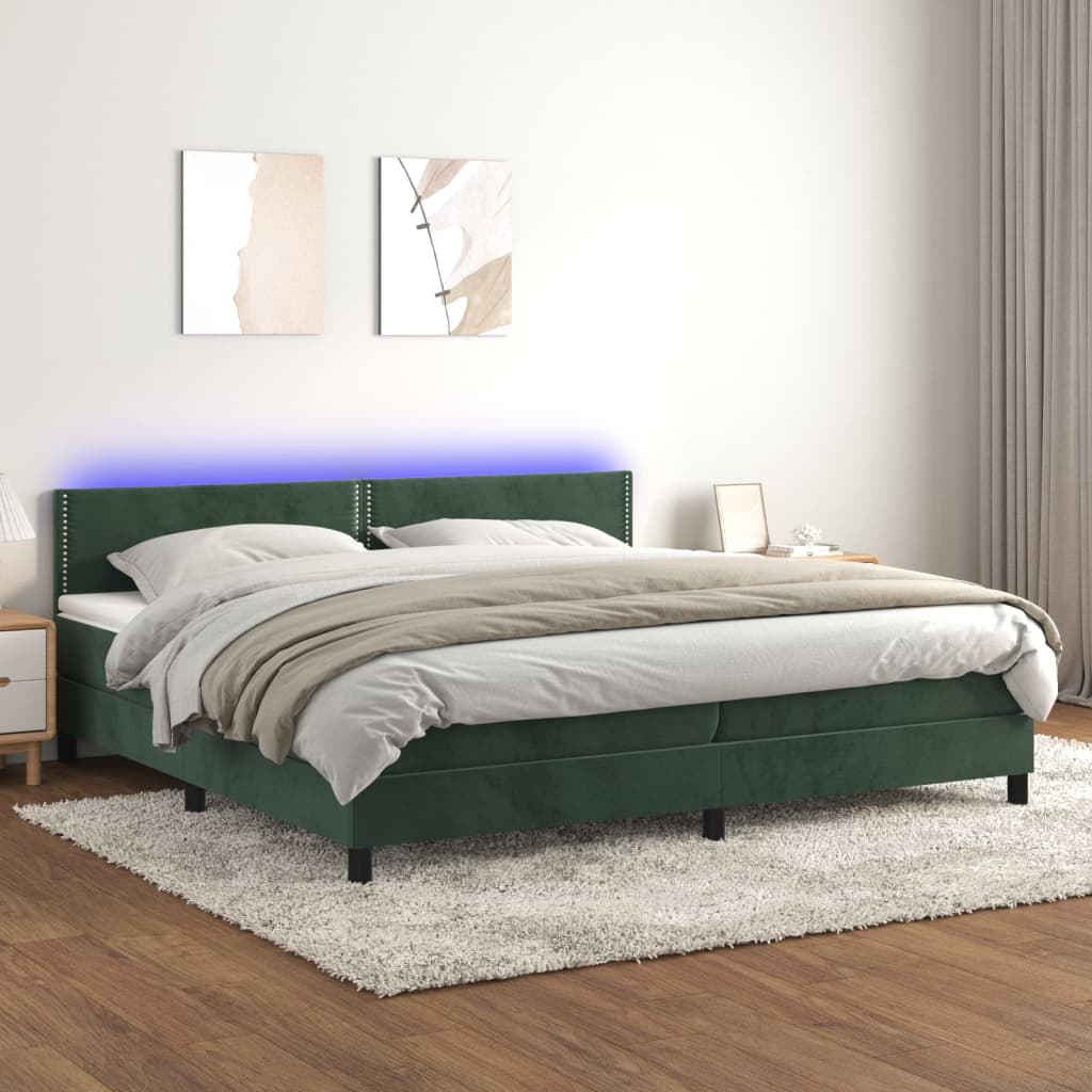 Boxspringbett Mit Matratze & Led Samt Dunkelgrün