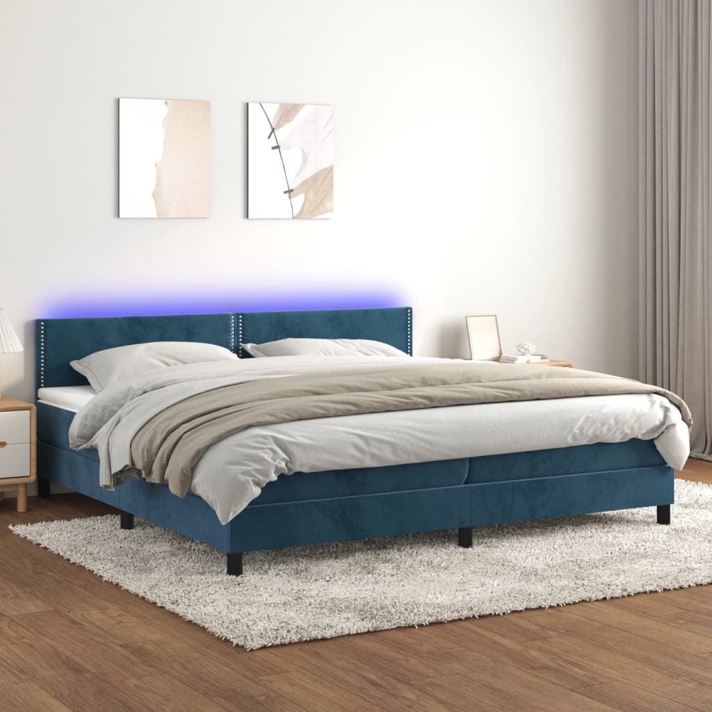 Boxspringbett Mit Matratze & Led Samt Dunkelblau