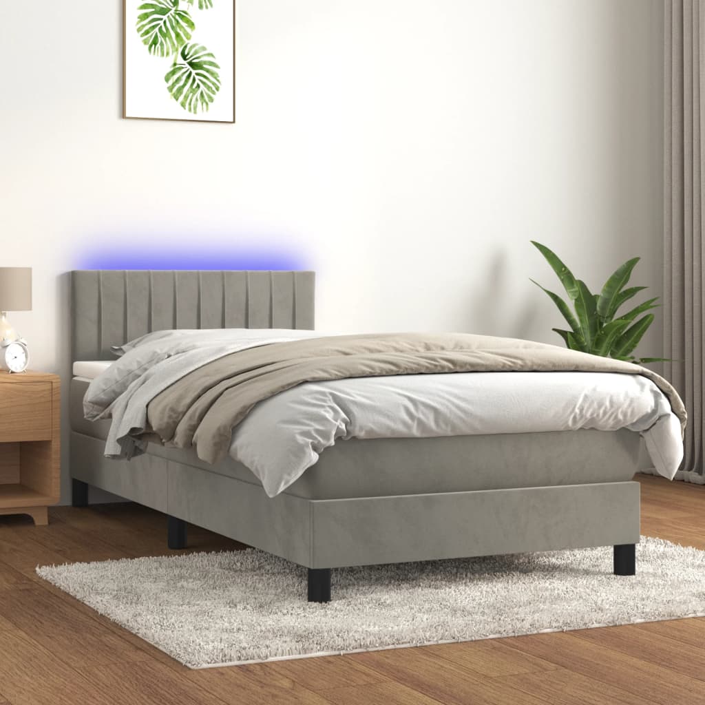 Boxspringbett Mit Matratze & Led Samt Hellgrau