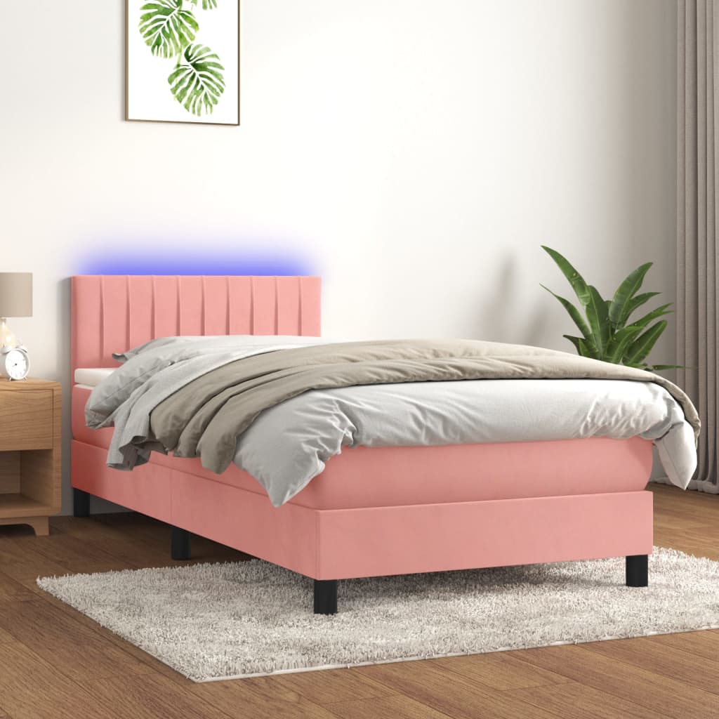 Boxspringbett Mit Matratze & Led Samt Rosa