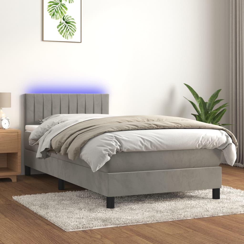 Boxspringbett Mit Matratze & Led Samt Hellgrau