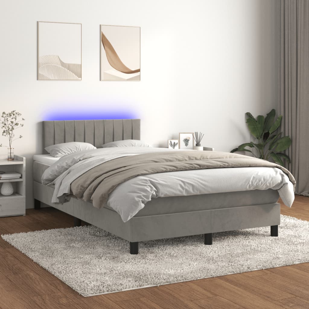 Boxspringbett Mit Matratze & Led Samt Hellgrau