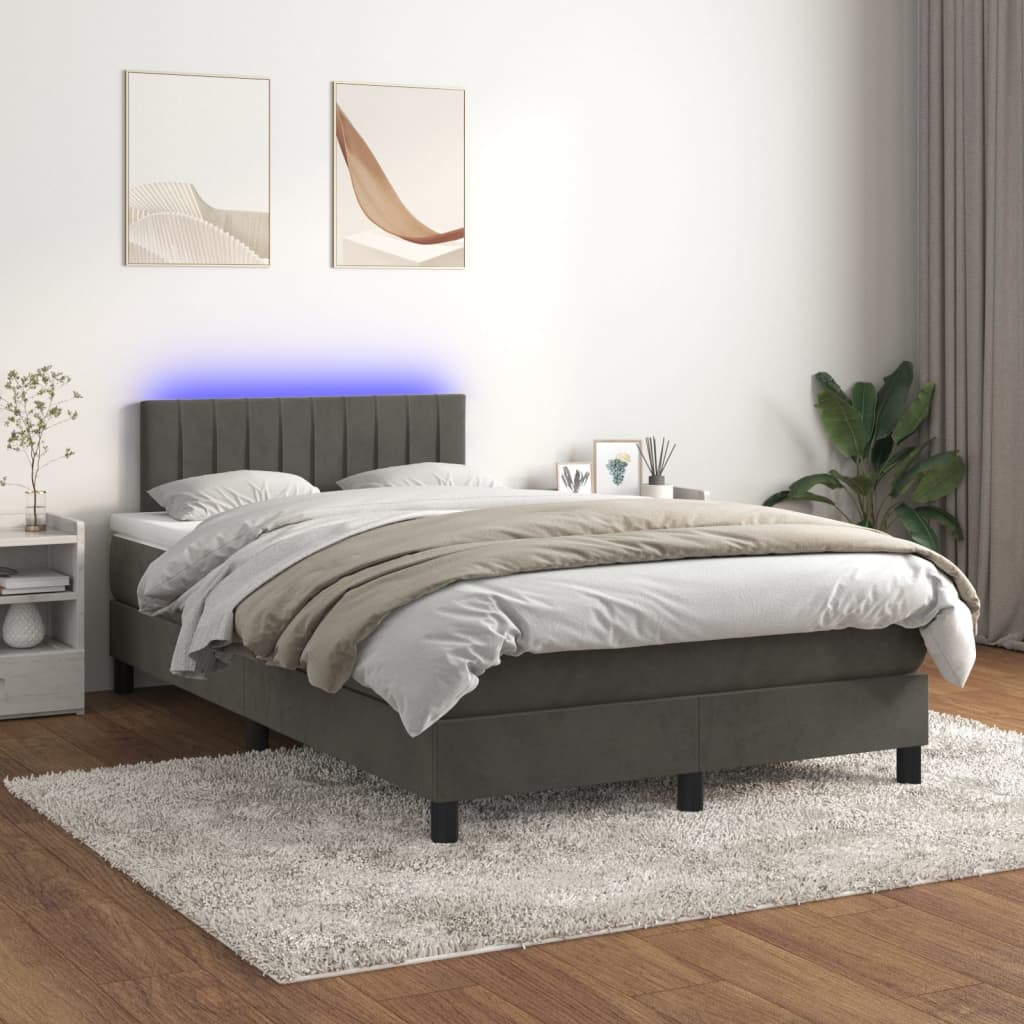 Boxspringbett Mit Matratze & Led Samt Dunkelgrau
