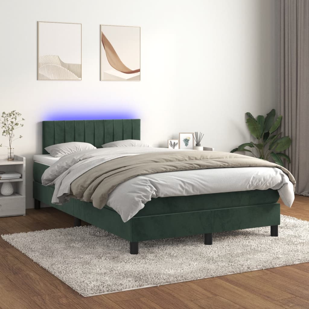 Boxspringbett Mit Matratze & Led Samt Dunkelgrün