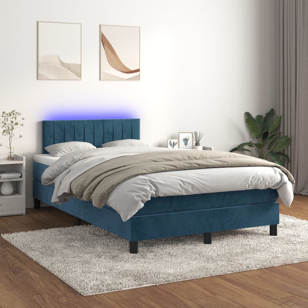 Boxspringbett Mit Matratze & Led Samt Dunkelblau