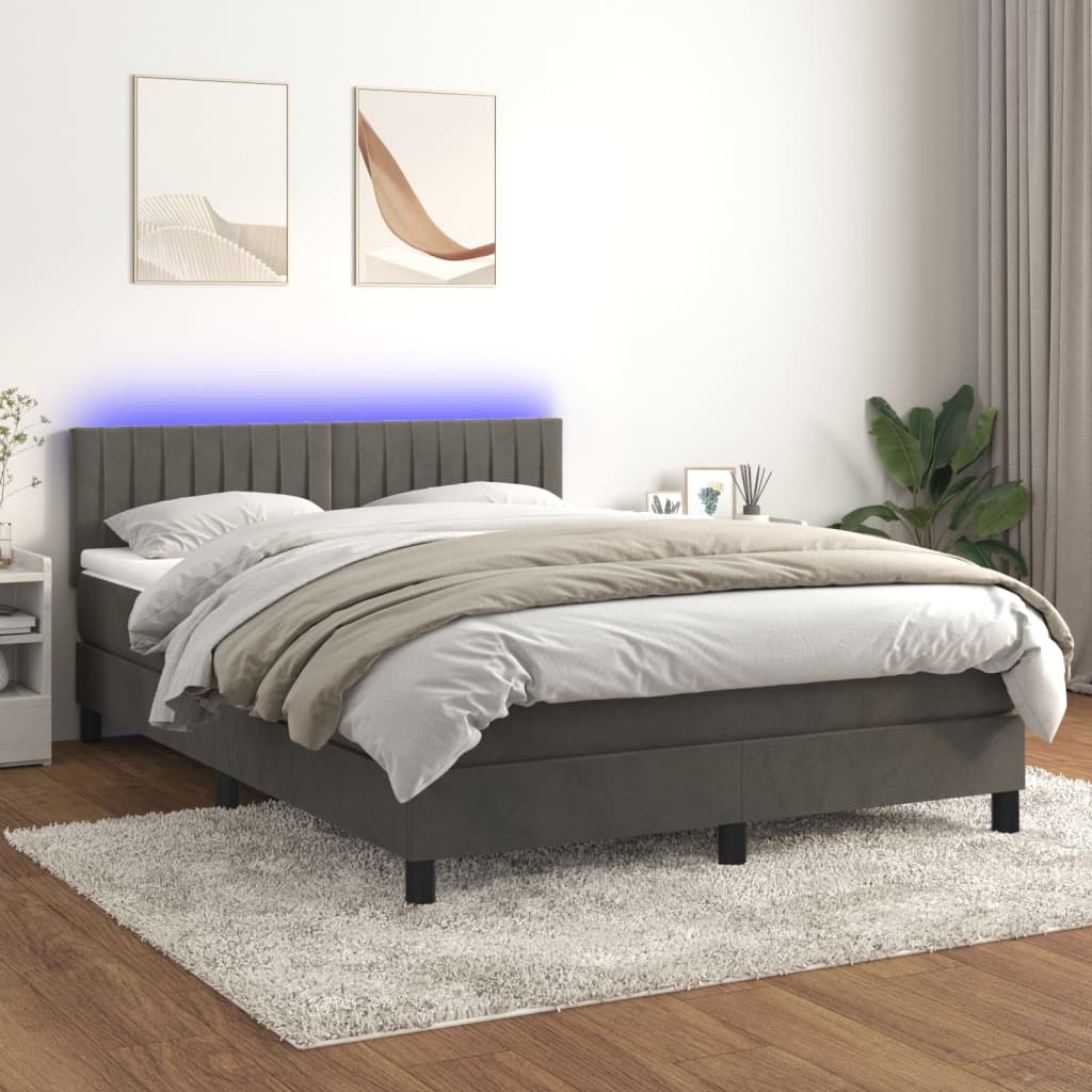 Boxspringbett Mit Matratze & Led Samt Dunkelgrau