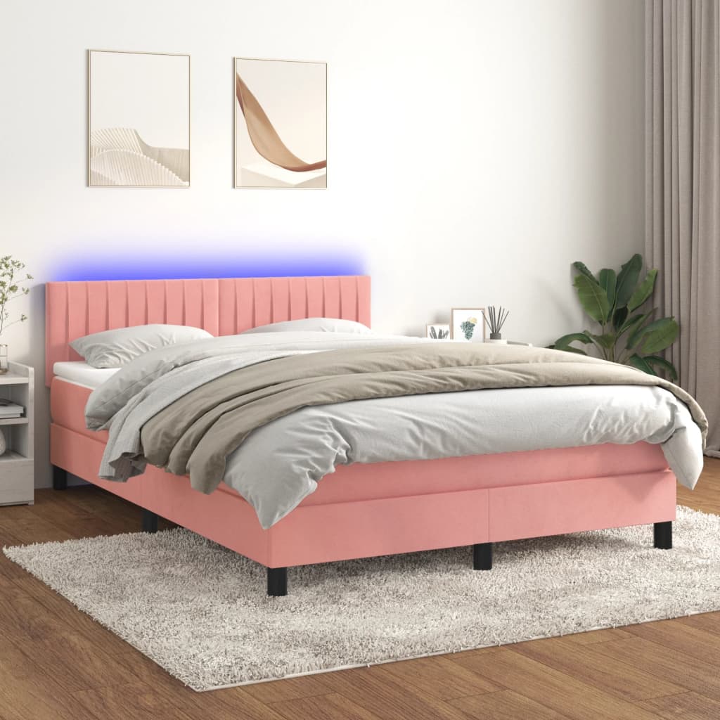 Boxspringbett Mit Matratze & Led Samt Rosa