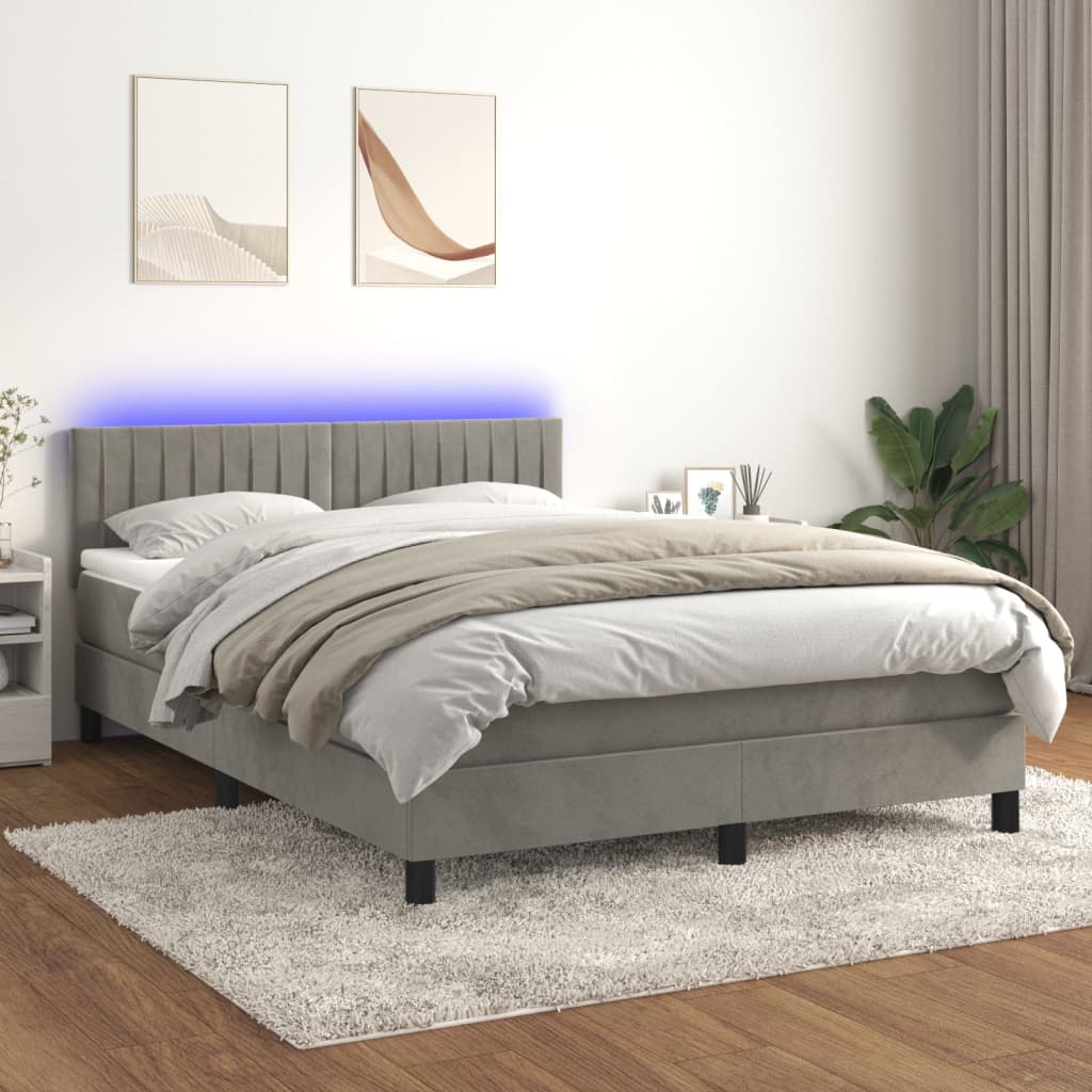 Boxspringbett Mit Matratze & Led Samt Hellgrau
