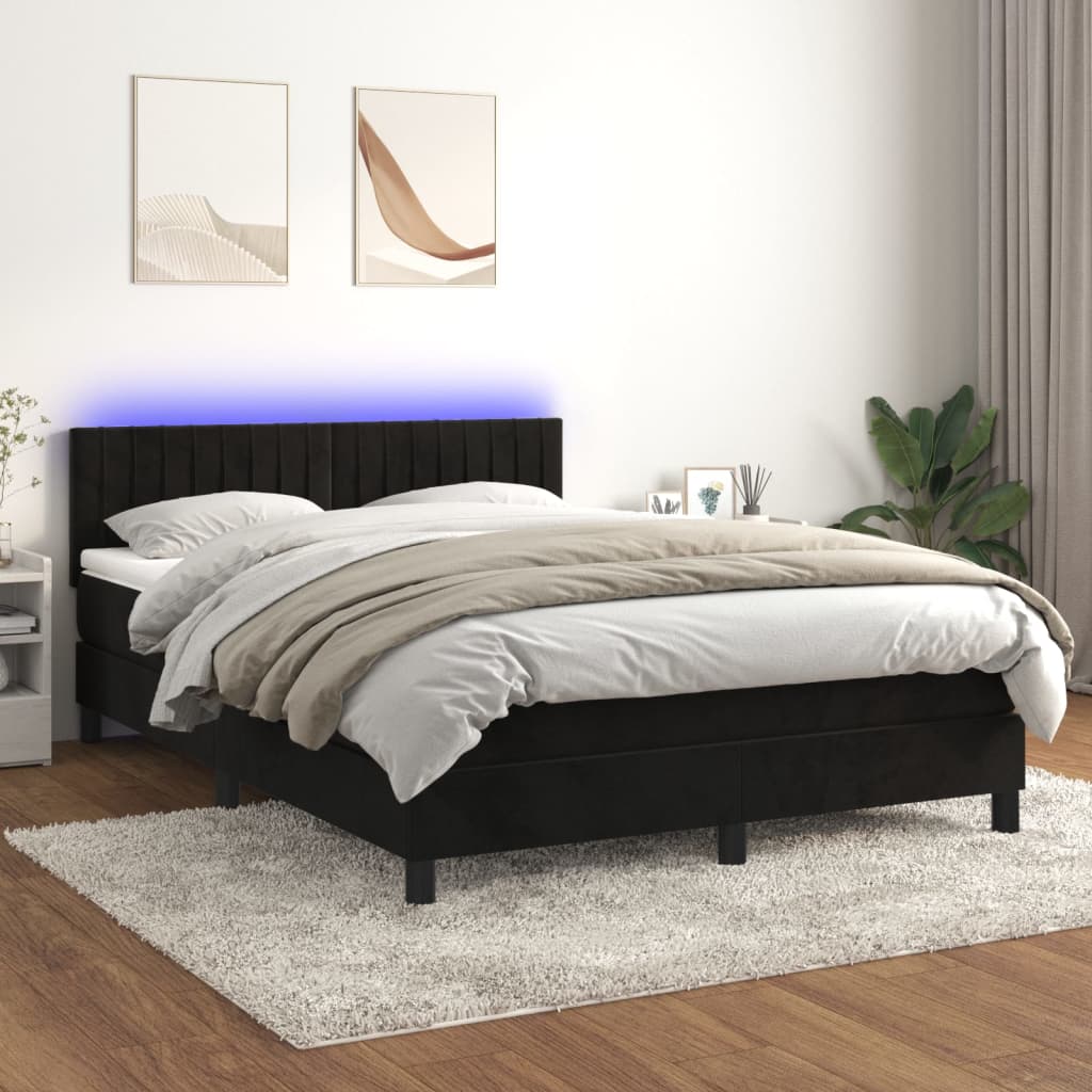 Boxspringbett Mit Matratze & Led Samt Schwarz