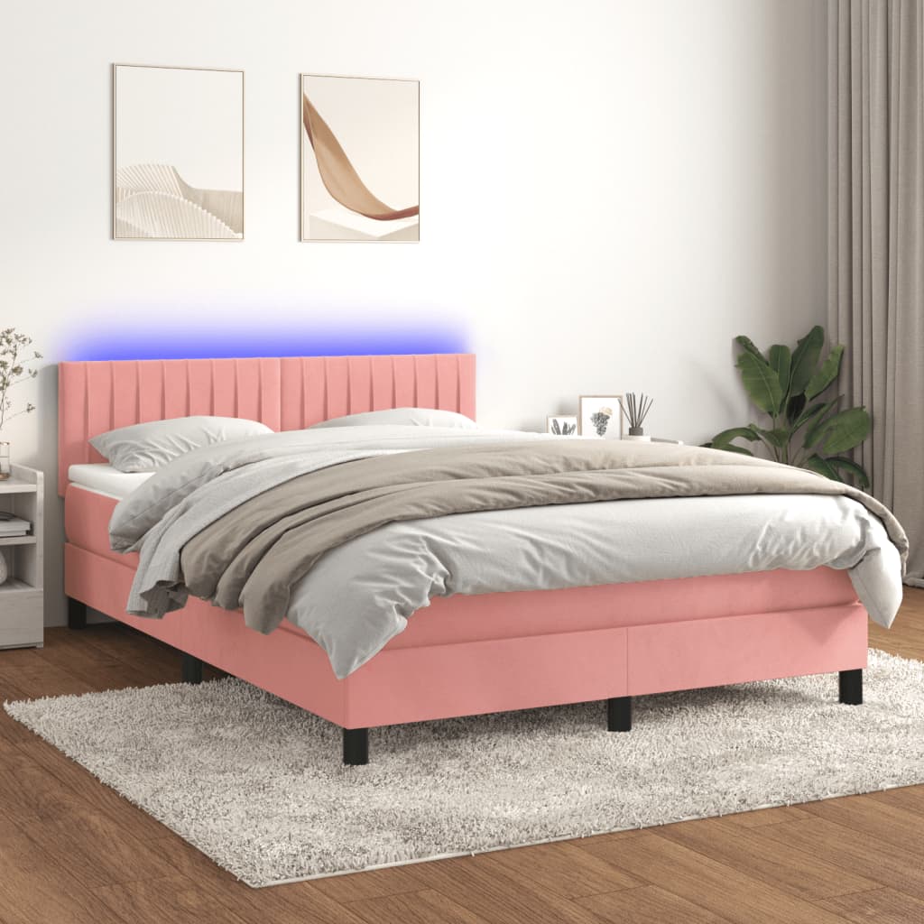 Boxspringbett Mit Matratze & Led Samt Rosa