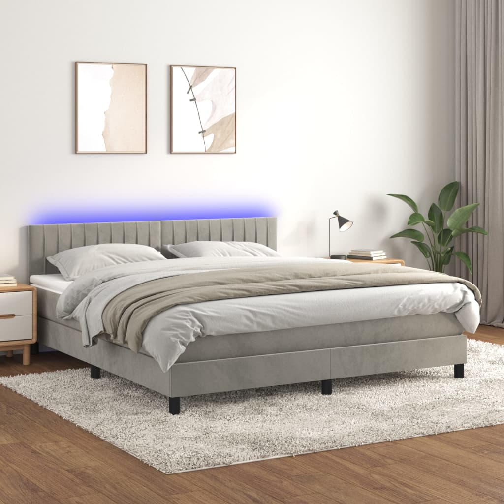 Boxspringbett Mit Matratze & Led Samt Hellgrau
