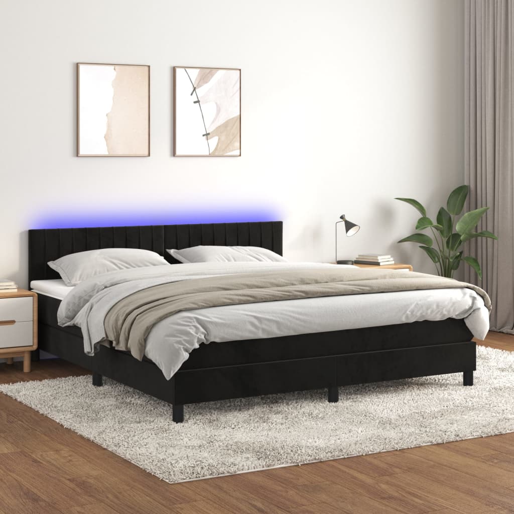 Boxspringbett Mit Matratze & Led Samt Schwarz