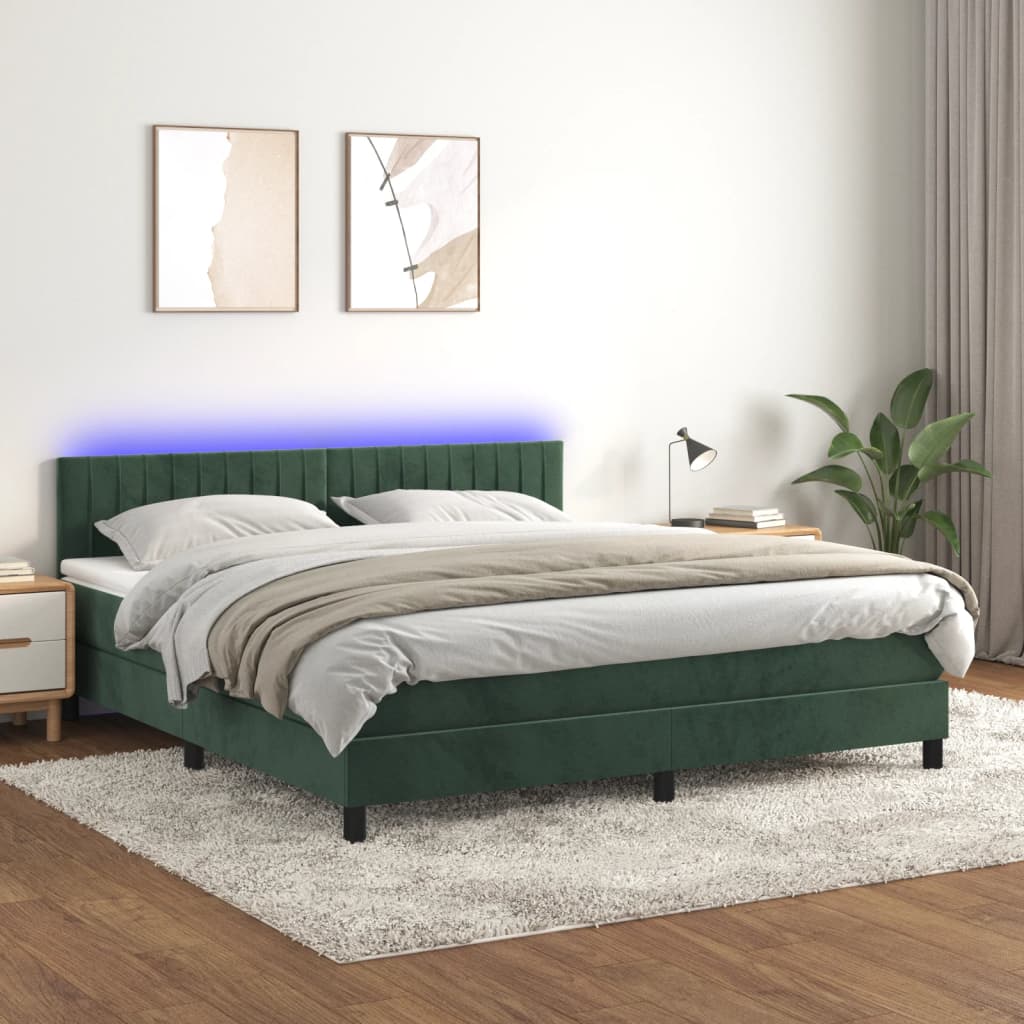 Boxspringbett Mit Matratze & Led Samt Dunkelgrün