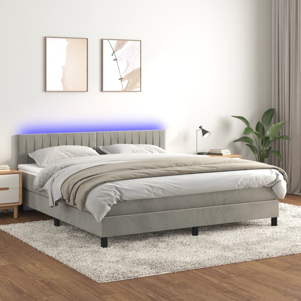 Boxspringbett Mit Matratze & Led Samt Hellgrau