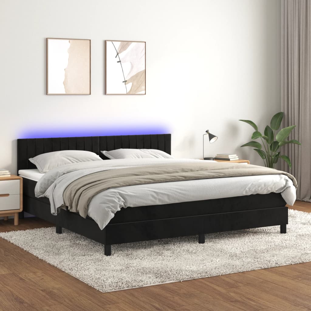 Boxspringbett Mit Matratze & Led Samt Schwarz