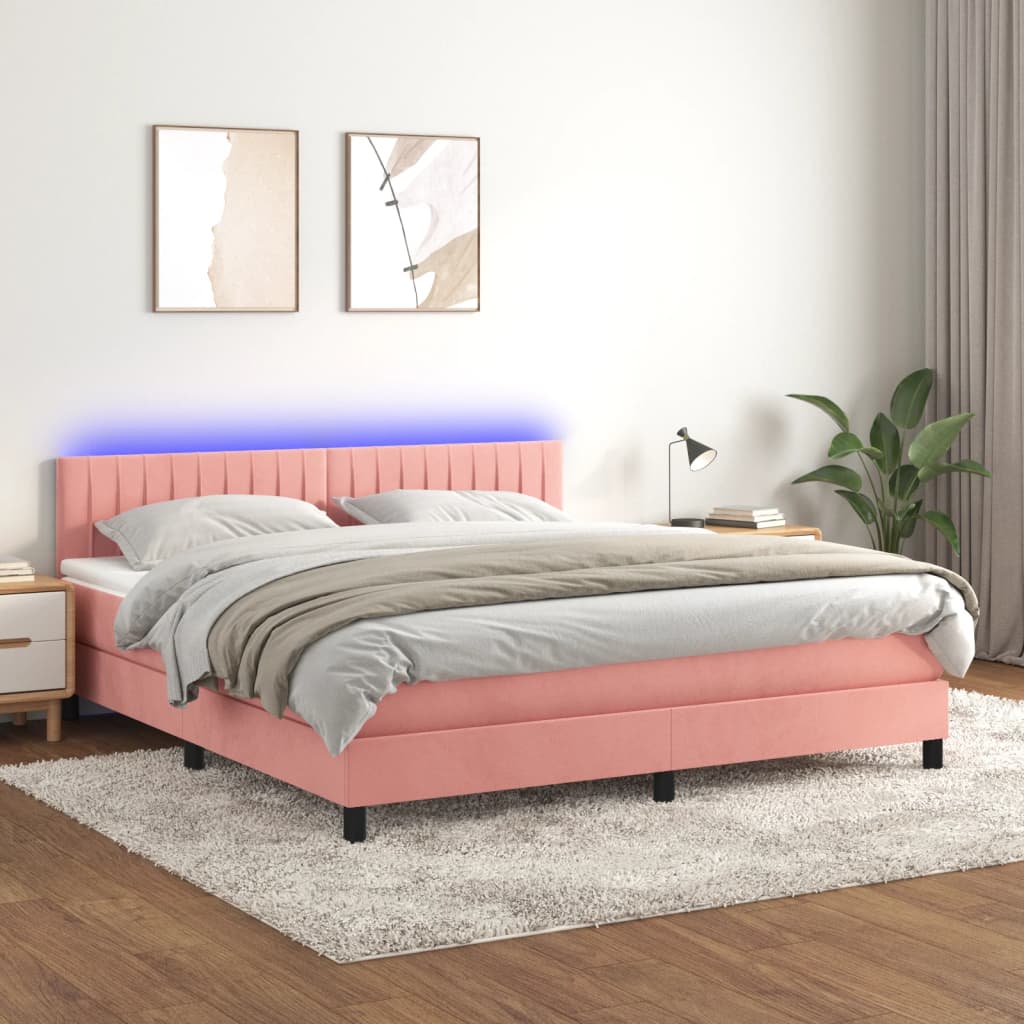 Boxspringbett Mit Matratze & Led Samt Rosa