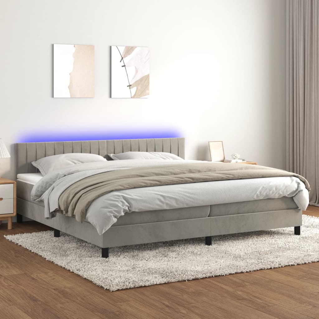Boxspringbett Mit Matratze & Led Samt Hellgrau