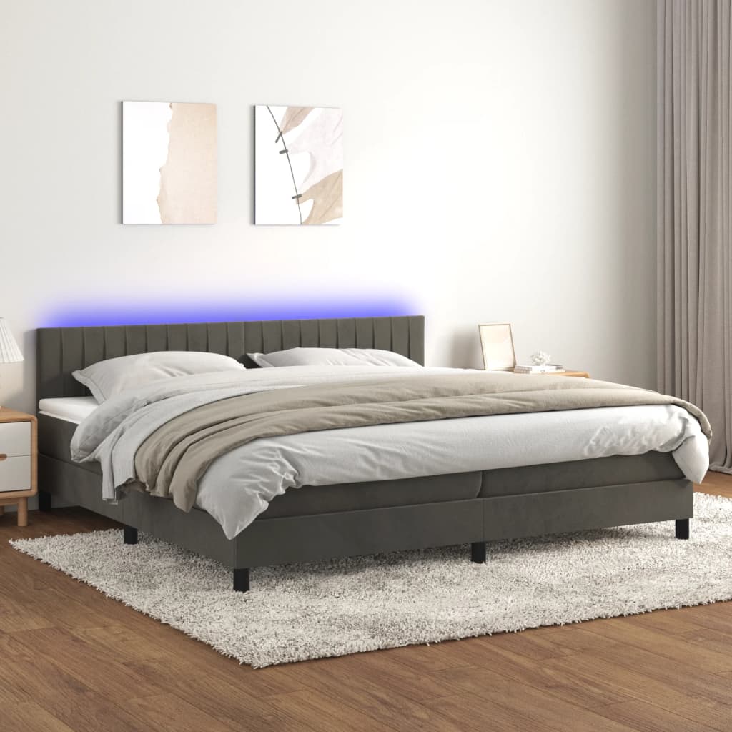 Boxspringbett Mit Matratze & Led Samt Dunkelgrau