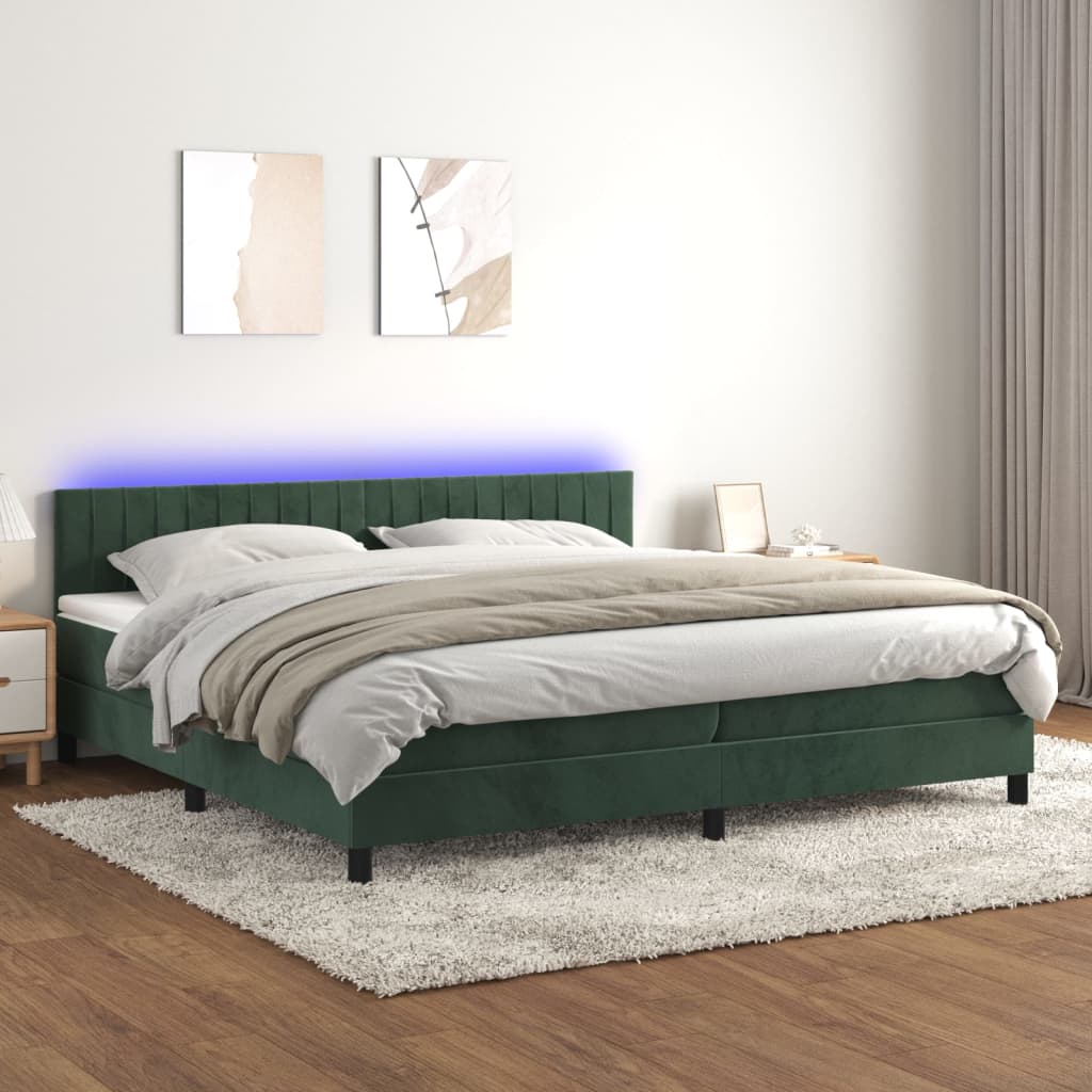 Boxspringbett Mit Matratze & Led Samt Dunkelgrün