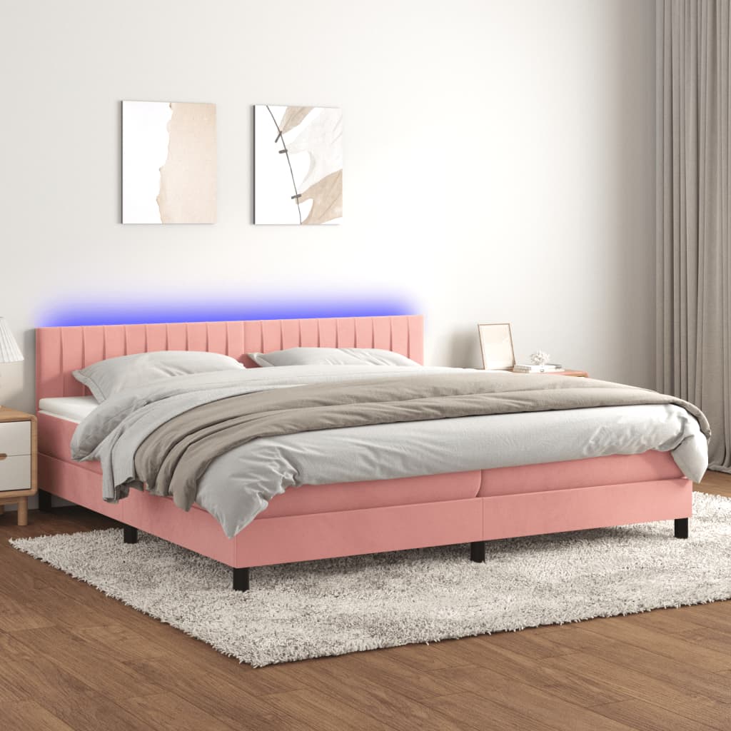 Boxspringbett Mit Matratze & Led Samt Rosa
