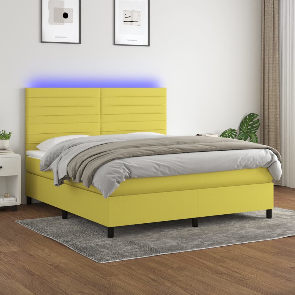 Boxspringbett Mit Matratze & Led Stoff Grün