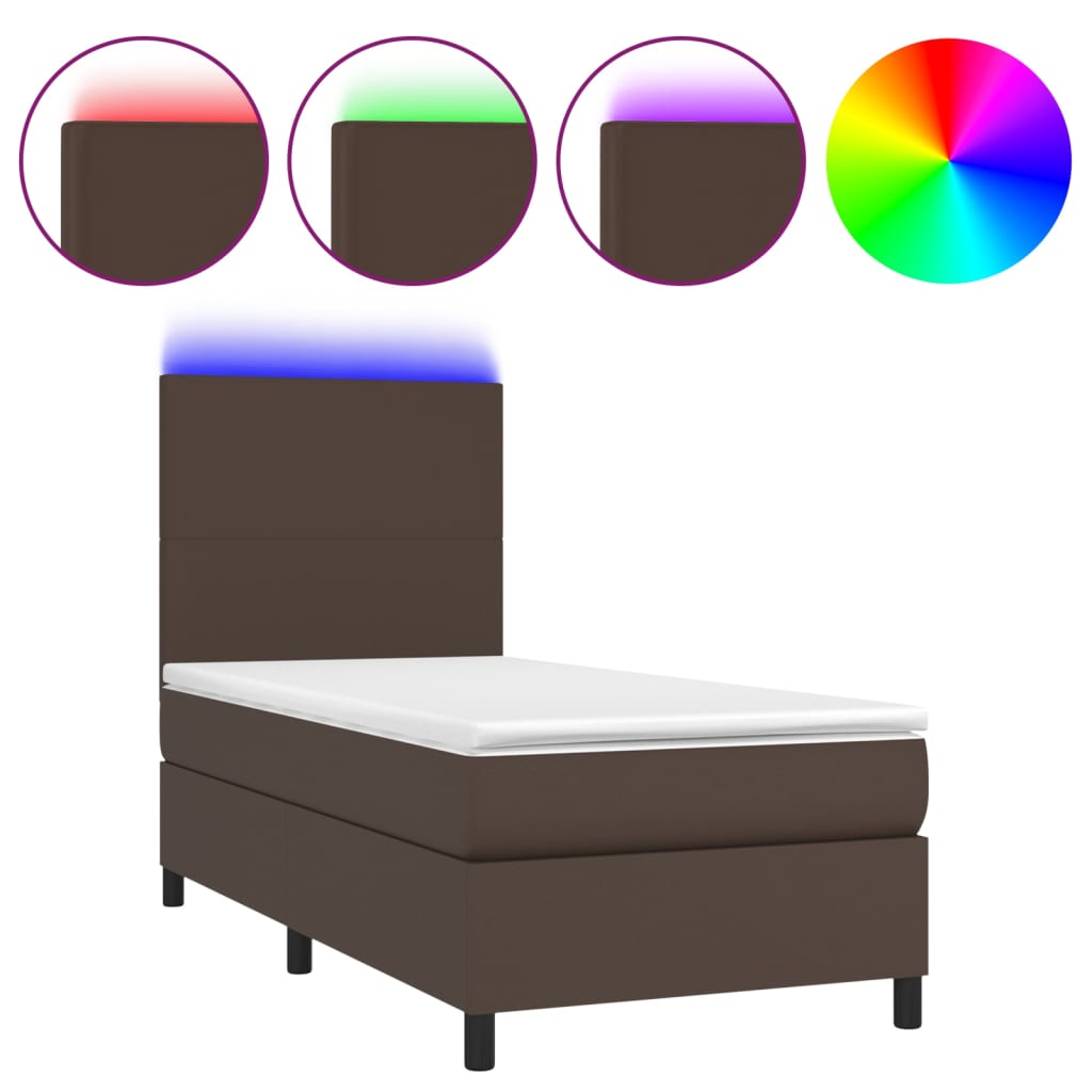 Boxspringbett Mit Matratze & Led Kunstleder Braun