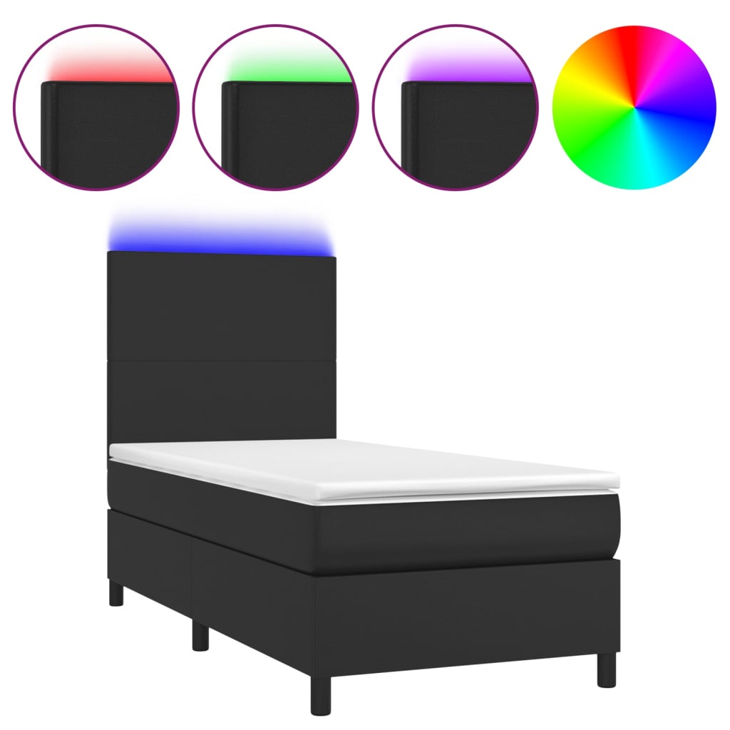 Boxspringbett Mit Matratze & Led Kunstleder Schwarz