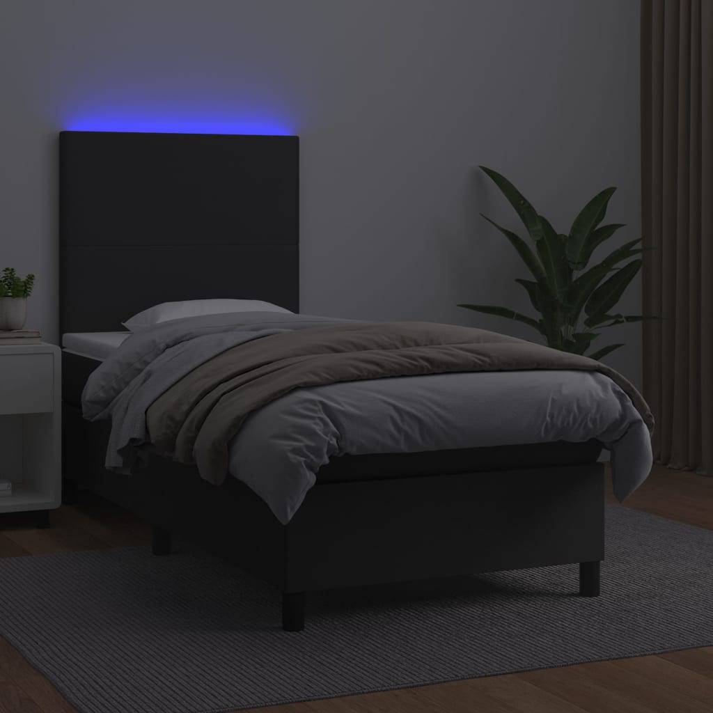 Boxspringbett Mit Matratze & Led Kunstleder Schwarz
