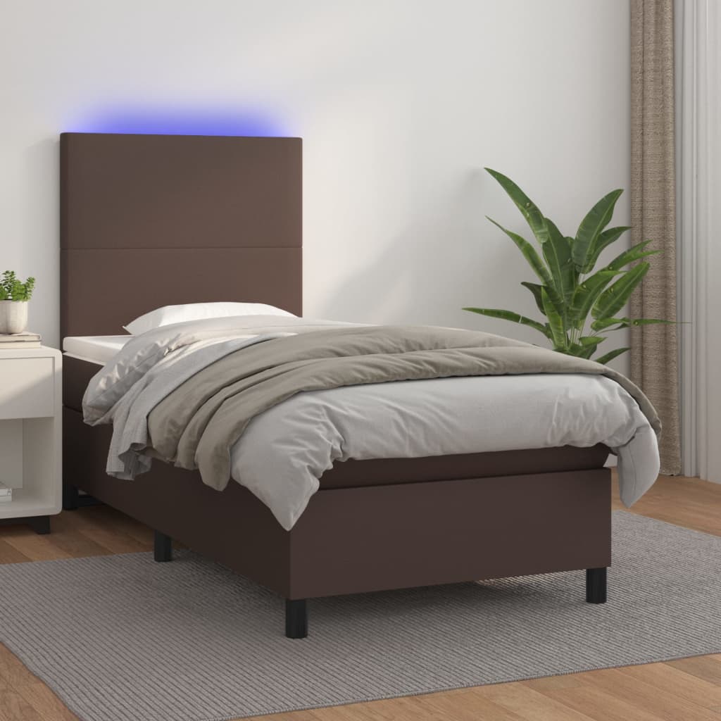 Boxspringbett Mit Matratze & Led Kunstleder Braun