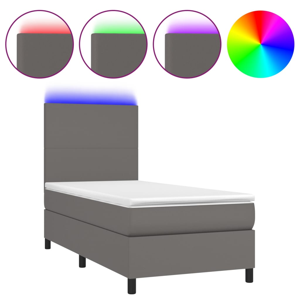 Boxspringbett Mit Matratze & Led Kunstleder Grau