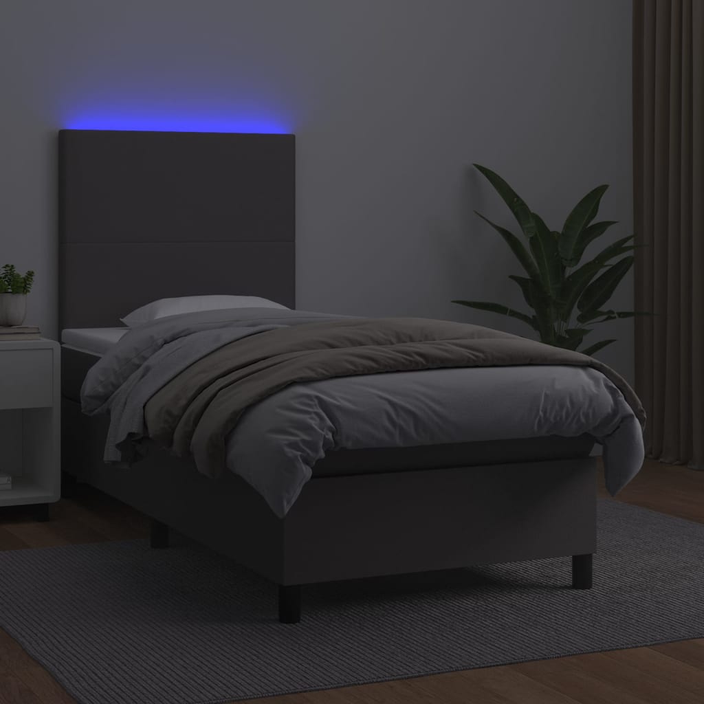 Boxspringbett Mit Matratze & Led Kunstleder Grau