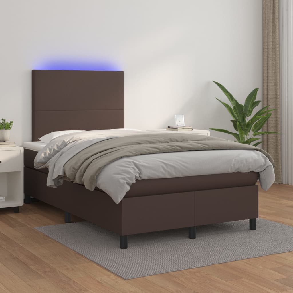Boxspringbett Mit Matratze & Led Kunstleder Braun