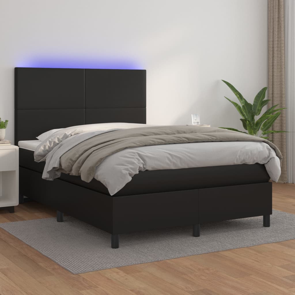 Boxspringbett Mit Matratze & Led Kunstleder Schwarz