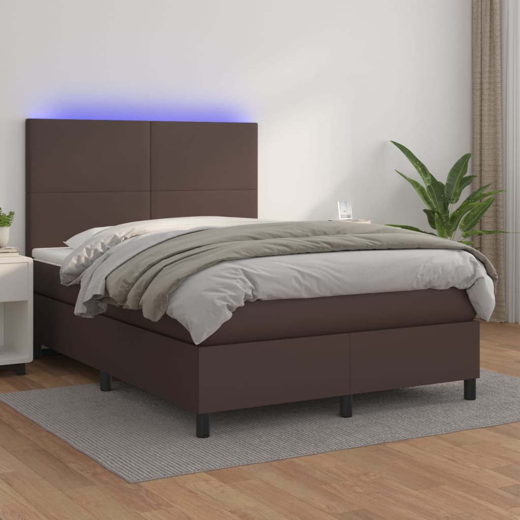 Boxspringbett Mit Matratze & Led Kunstleder Braun
