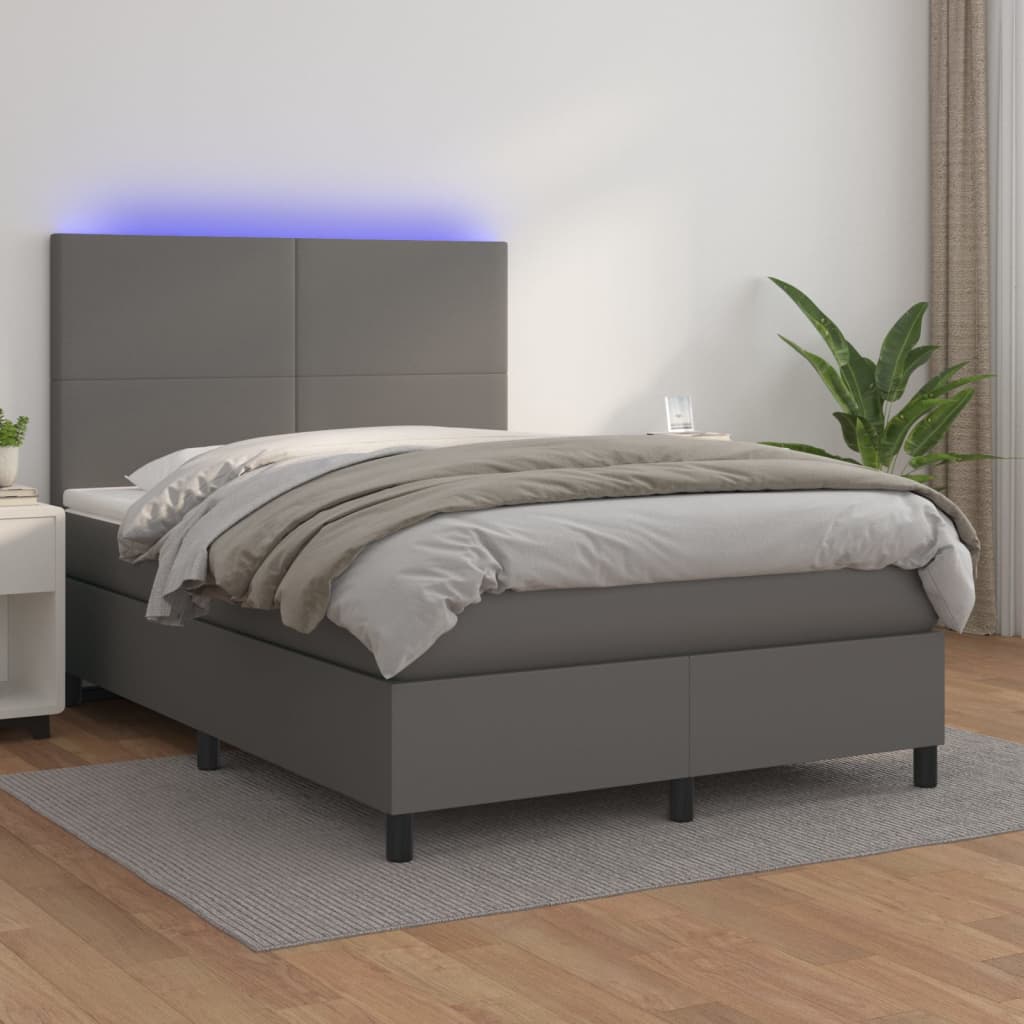 Boxspringbett Mit Matratze & Led Kunstleder Grau
